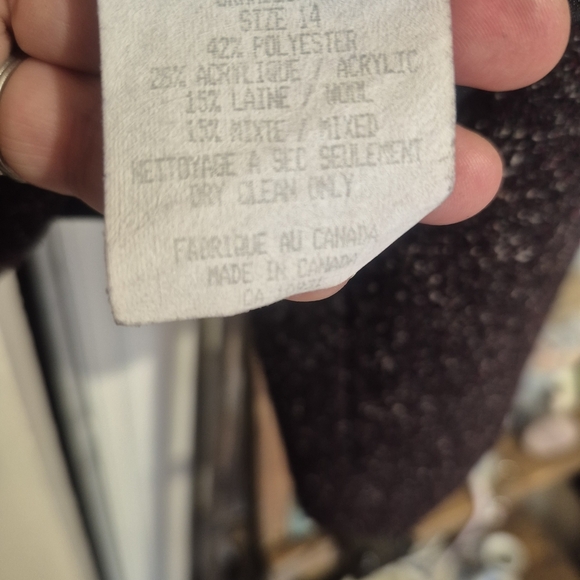 Vintage LAURA Women's Tweed Blazer and Skirt Set - Deep Plum and Black - Picture 4 of 5